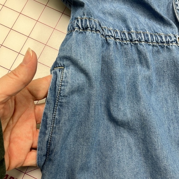 PAIGE Mila Cap SLV Drawstring Waist Cotton Denim Chambray Mini Shirtdress SZ M - Picture 6 of 16